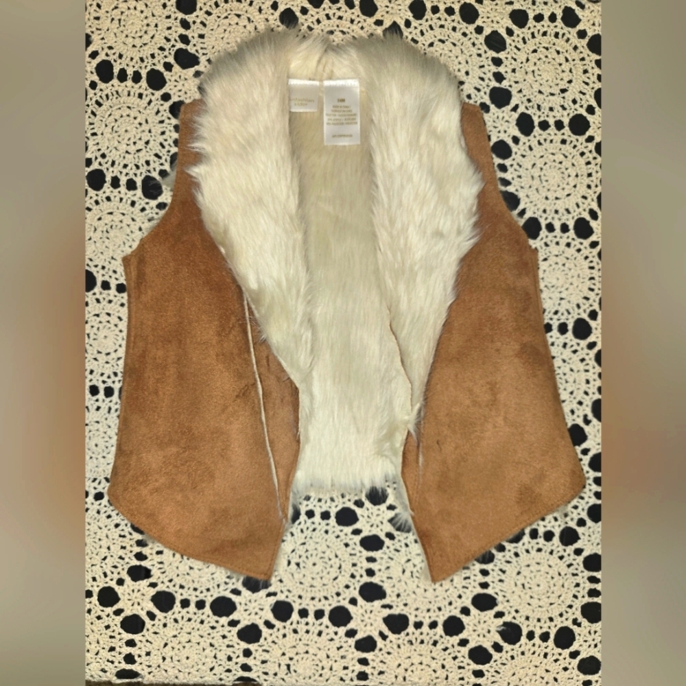 Kardashian Kids, Brown Suede, Faux Fur Lined Vest 24mo